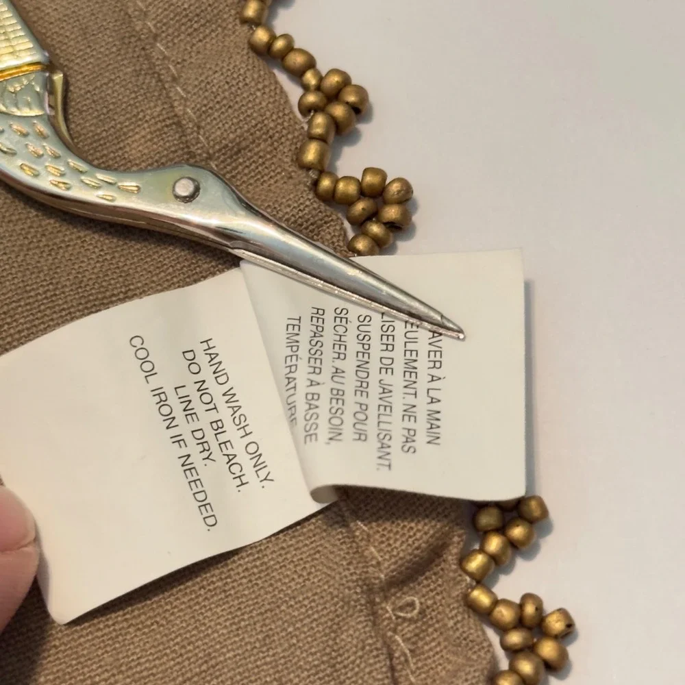 Pier 1 Imports Beaded Linen Blend Napkins Set of 4 Taupe Khaki Gold Trim 19x19